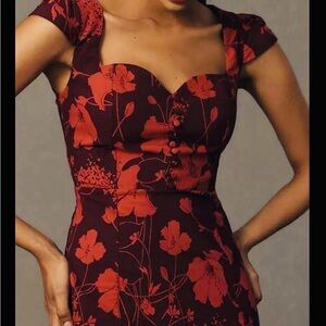 NWT The Cecily Fit & Flare Sweetheart Dress by Maeve Anthropologie Size XL Wine